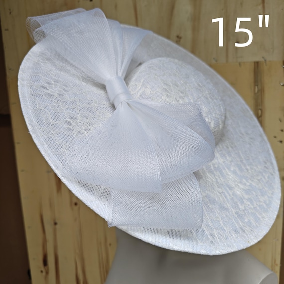 white lace fascinator millinery burlesque hatinator wedding hat headband party race derby ascot cosplay handmade wide brim big large