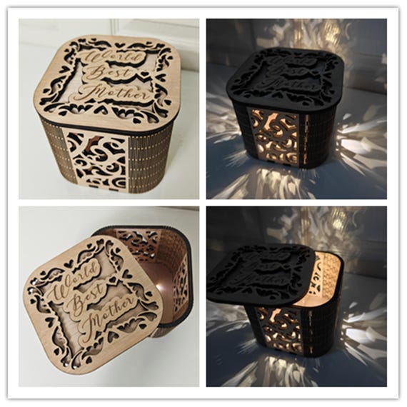 Personalised bespoke custom made laser cut wooden gift box 3 speed night fairy light name message engraved wood wedding birthday present
