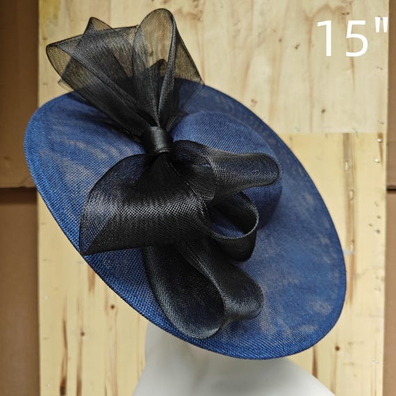 navy blue black fascinator millinery burlesque hatinator wedding hat headband party race derby ascot cosplay handmade wide brim big large