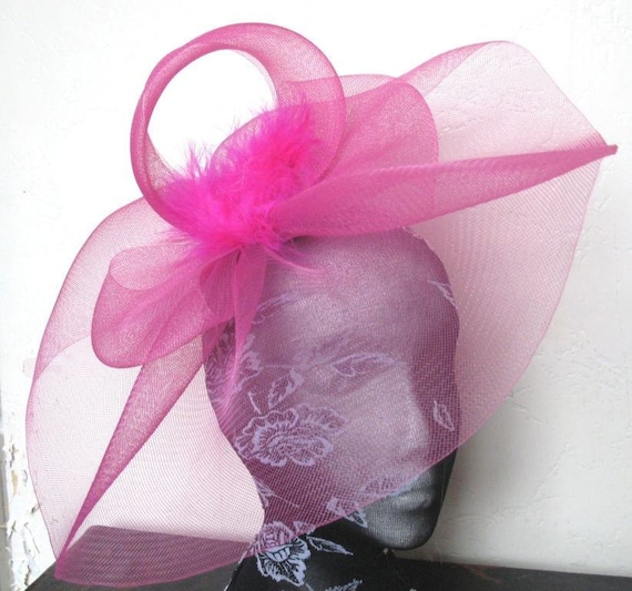 hot pink feather fascinator millinery burlesque headband wedding hat hair piece