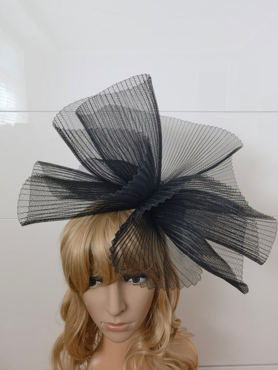 black feather fascinator millinery burlesque headband wedding hat hair piece