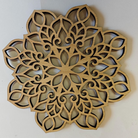 real solid hard wood small mandala flower pattern picture art craft supply DIY laser cut wooden plywood padauk chinaberry wenge camphor