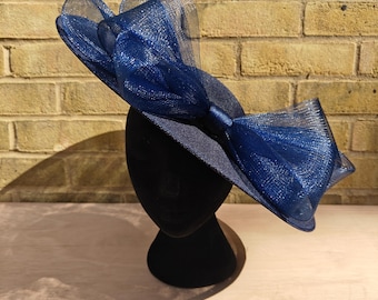 Vintage Ruth Kropveld Chapeau Creations Navy Organza Bow Occasion Hat‎ w Tag Vintage Navy Hat With Wide Brim and Dramatic Organza Loops  main image 3