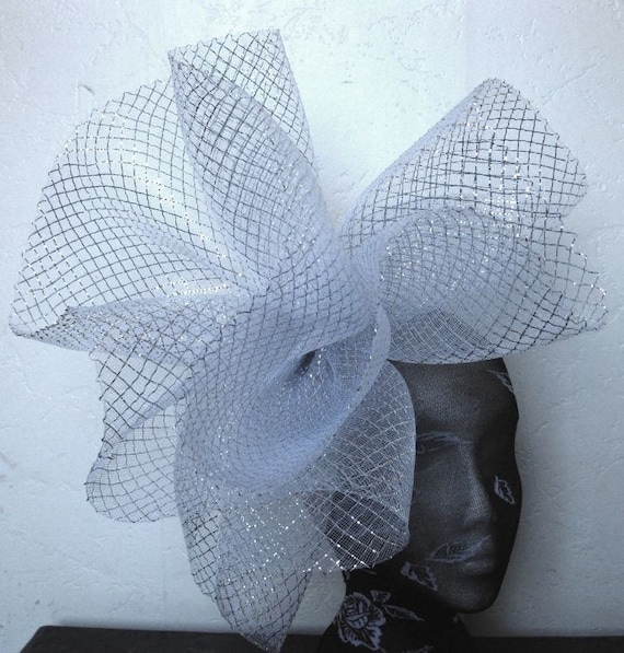 silver feather fascinator millinery burlesque headband wedding hat hair piece