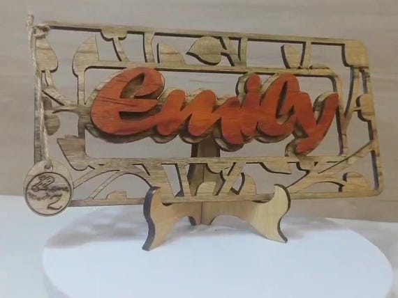 Custom made personalised real wood name stand plaque card laser cut carved wedding invitation birthday anniversary Christmas Mother’s Day