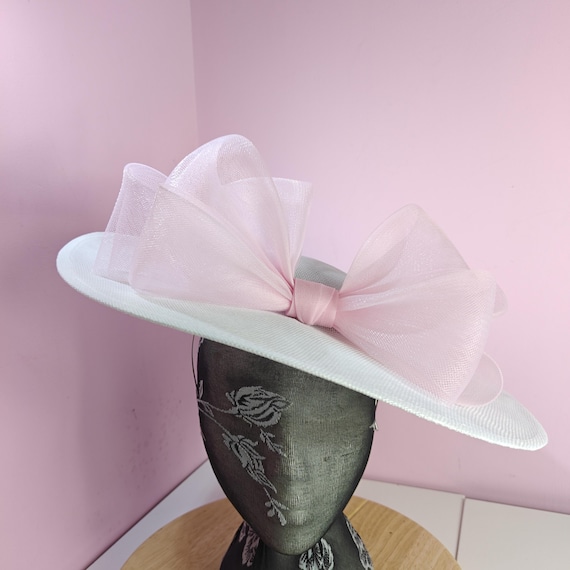 white light pink large fascinator millinery burlesque wedding hat headband party race cosplay handmade Kentucky Derby Royal Ascot
