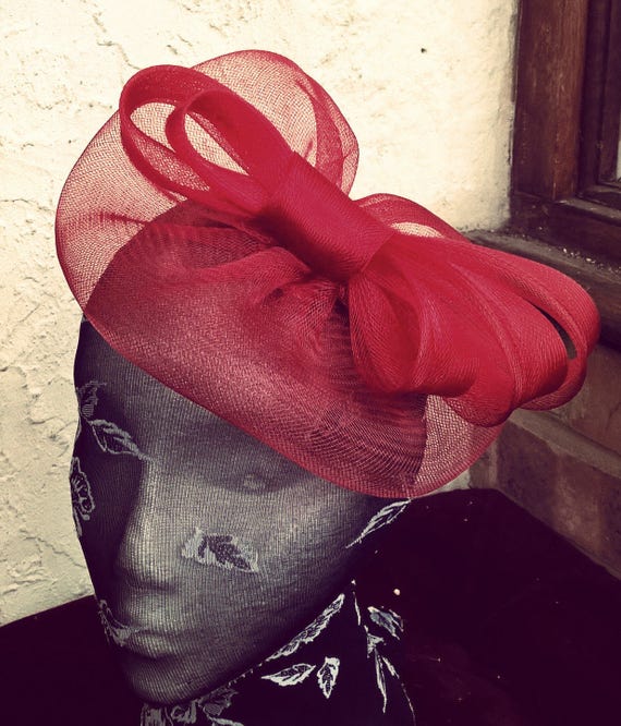 dark red feather fascinator millinery burlesque headband wedding hat hair piece