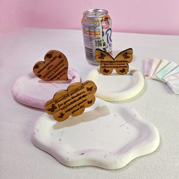 Custom hand made personalised bespoke real hard solid wood laser cut engraving plaster gypsum eco resin casting jewellery trinket tray dish