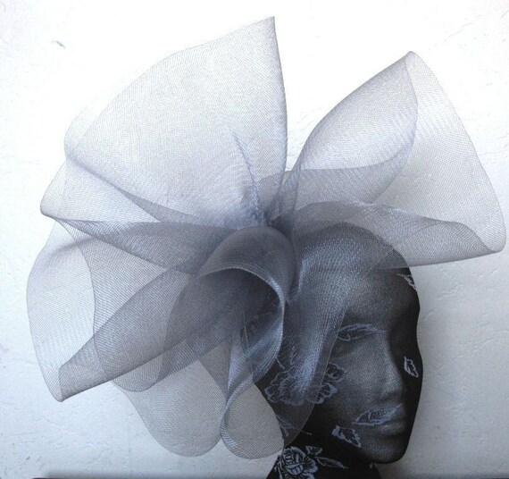 grey feather fascinator millinery burlesque headband wedding hat hair piece