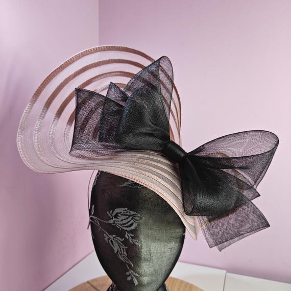 pink black large fascinator millinery burlesque wedding hat headband party race cosplay handmade Kentucky Derby Royal Ascot