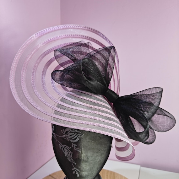 light pink black large fascinator millinery burlesque wedding hat headband party race cosplay handmade Kentucky Derby Royal Ascot