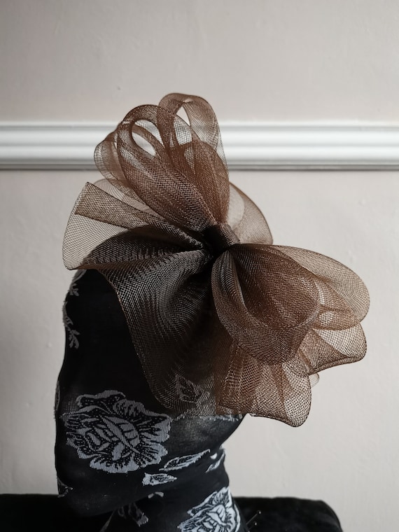 chocolate brown  crin fascinator millinery burlesque headband wedding hat hair piece