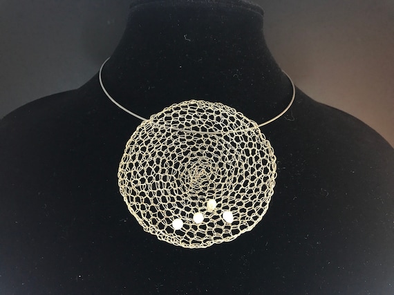 Crochet Sterling & Pearl Architectural Choker