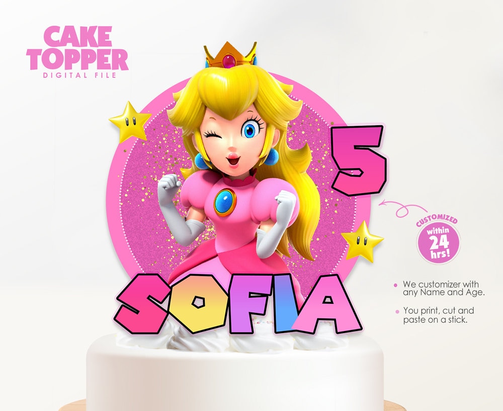 Princesa peach cake topper, Super mario princess cake topper disfraz