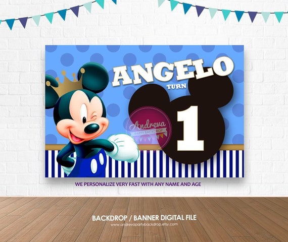 Printable MICKEY MOUSE Birthday Backdrop. CUSTOM Mickey Mouse Baby Blue  Party Decoration. Mickey Mouse Birthday 6,5x6,5 Feet Party Banner 