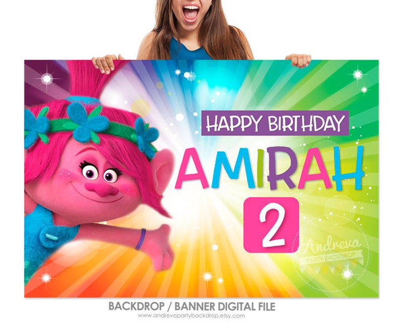 Trolls Birthday Backdrop Troll Party Supplies Trolls Banner Etsy Canada