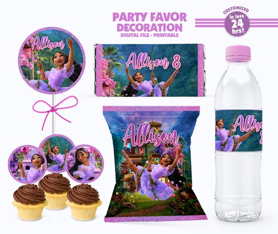Encanto party favor decoration, Encanto Isabella birthday party supplies,  Encanto bottle label, cupcake, chip bag, Lollipop, Chocolate Label