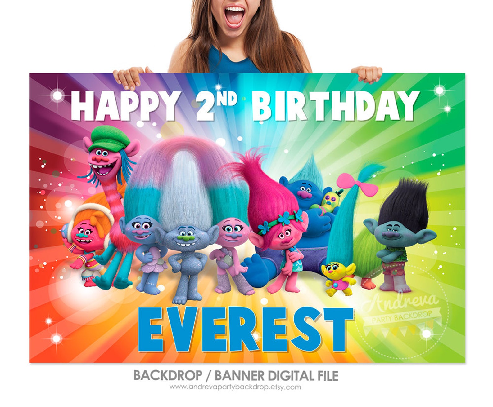 Trolls Birthday Banner Printable Trolls Party Trolls Banner - Etsy
