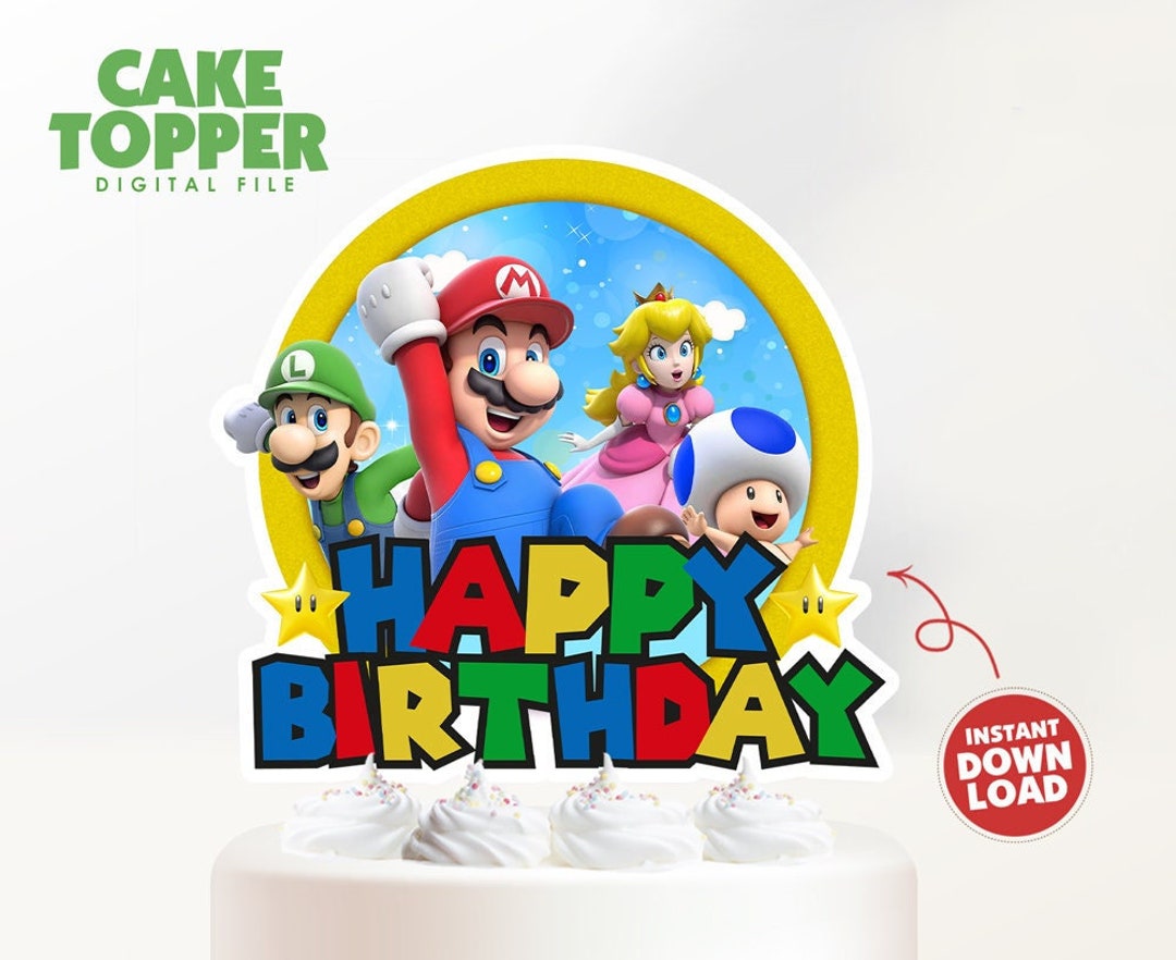 Super Mario Birthday Party Cake Topper Instant Download Cake Etsy