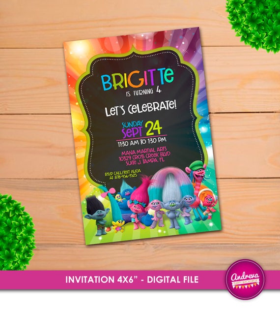 Invitation Danniversaire Les Trolls Trolls Fournitures De Etsy France