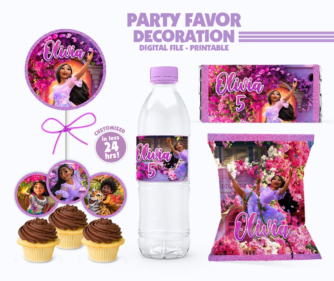 Encanto Party Favor Decoration, Isabella Encanto Birthday Party Supplies,  Encanto Bottle Label, Cupcake, Chip Bag, Lollipop, Chocolate Label 