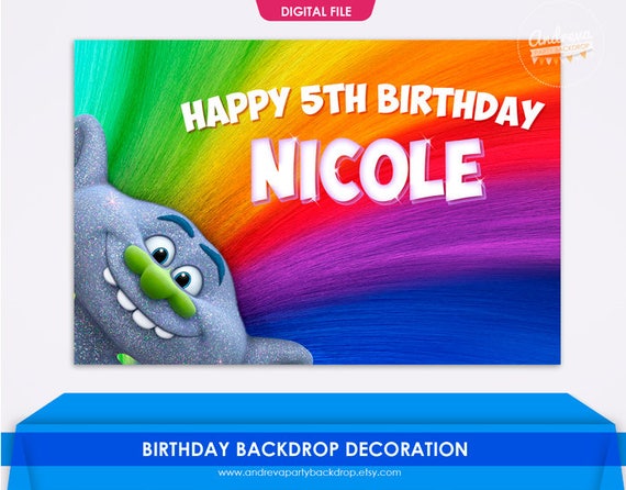 Trolls birthday banner printable trolls party trolls banner | Etsy