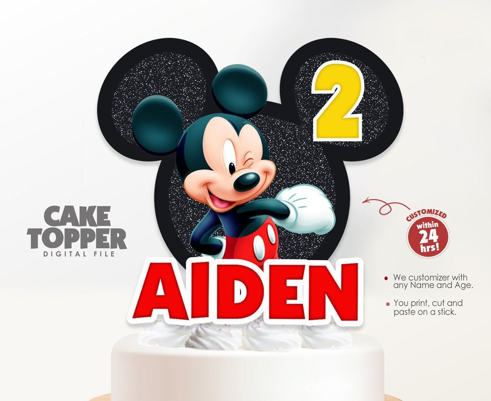 Printable Mickey Mouse Birthday Cake Topper. Custom Name & Age -   Portugal