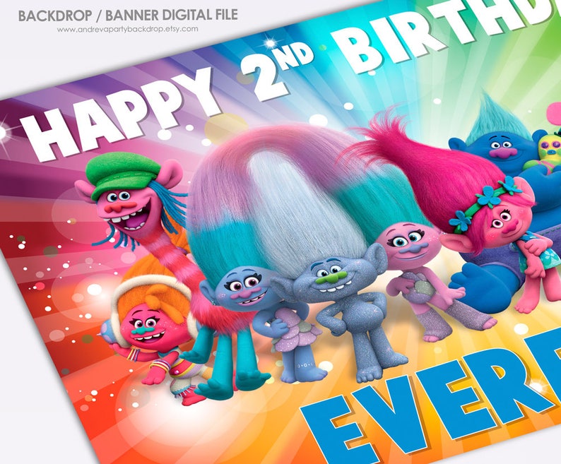 Trolls Birthday Banner Printable Trolls Party Trolls Banner | Etsy