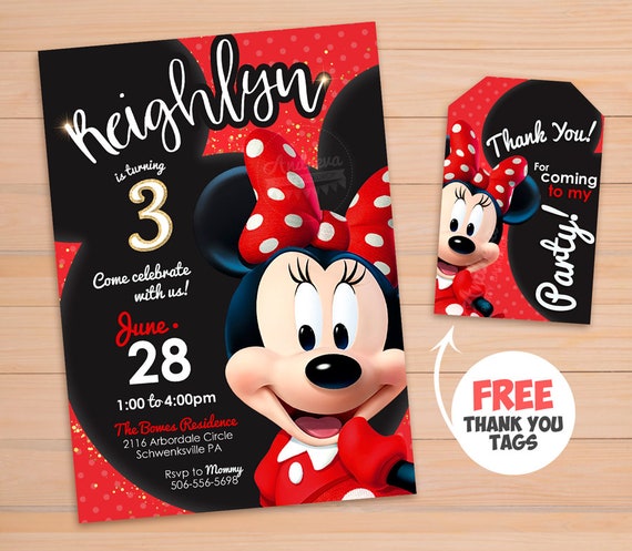 Invitacion De Cumpleanos De Minnie Mouse Tema Minnie Mouse Etsy
