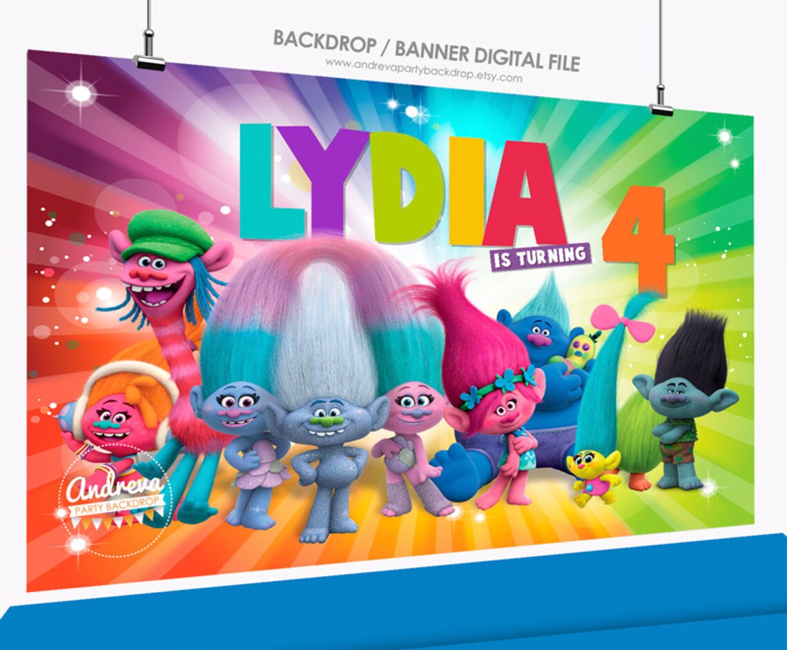 Trolls birthday banner printable trolls party trolls banner | Etsy