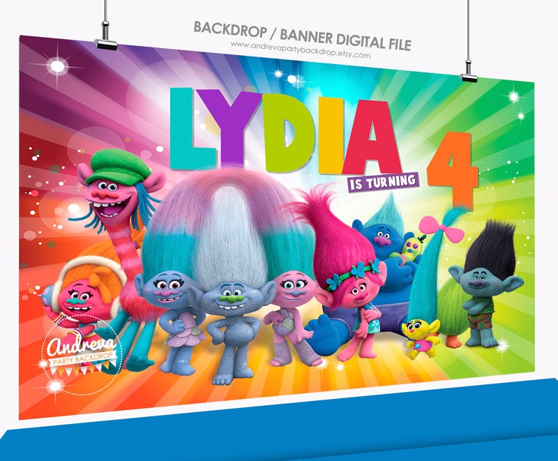 Trolls birthday banner printable trolls party trolls banner | Etsy