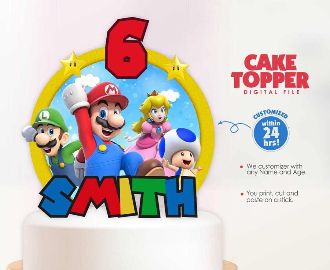 Super Mario Cake Topper, Custom Cake Topper, Super Mario Birthday Party, Printable Birthday Cake