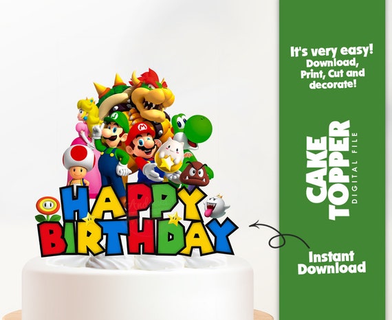 Instant Download cake topper Super Mario, Super Mario Birthday Party Cake  Topper - Digital file