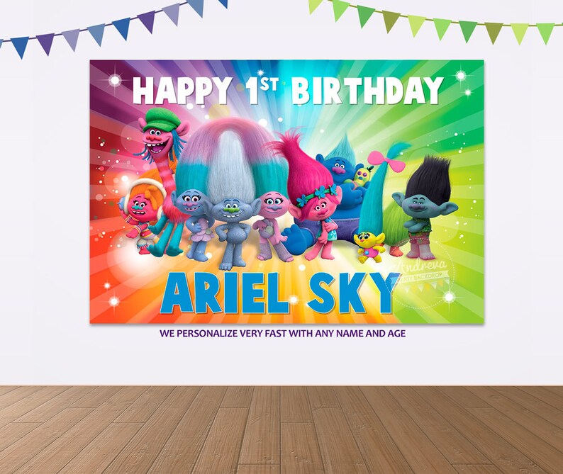 Trolls Birthday Banner Printable Trolls Party Trolls Banner | Etsy