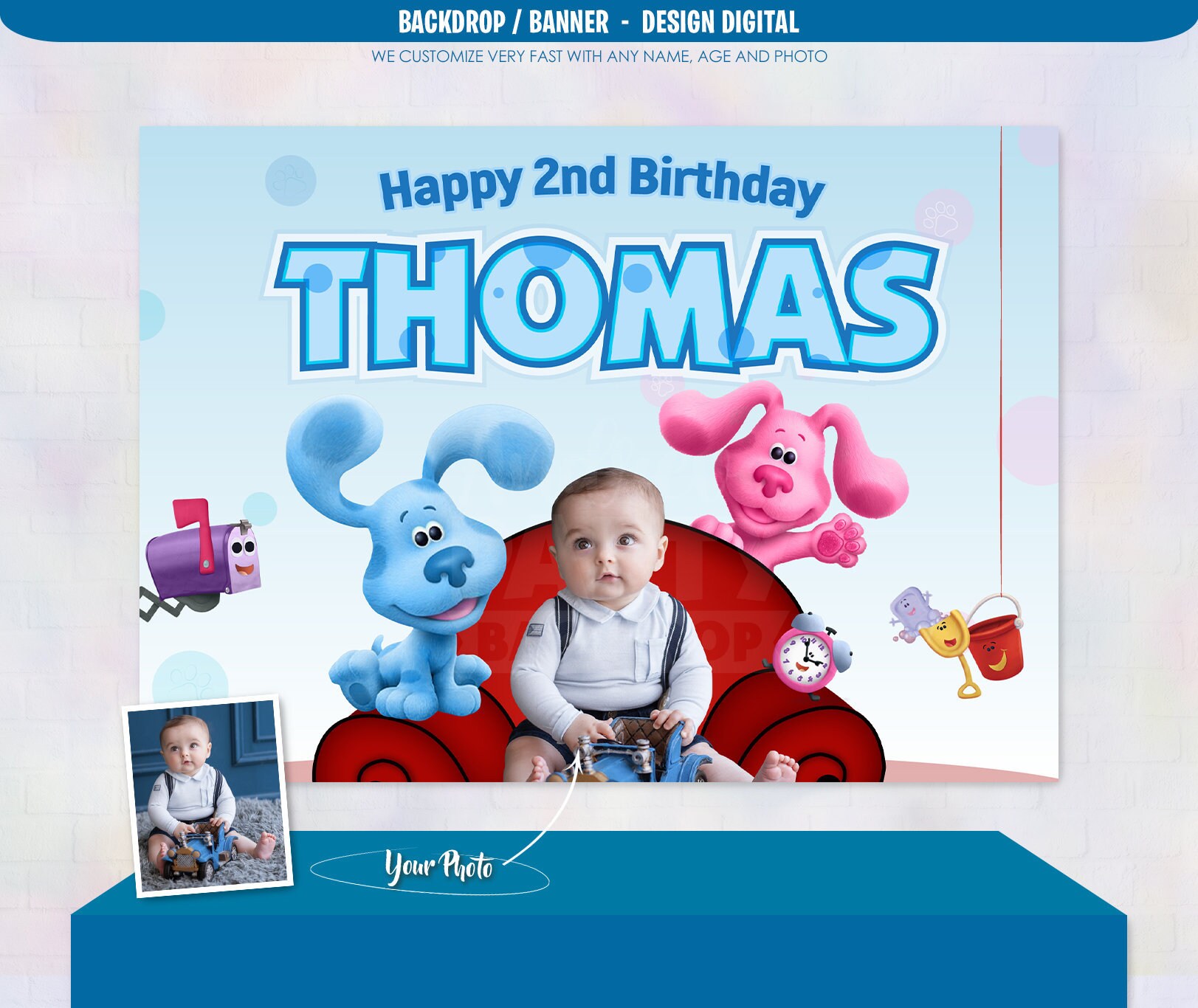 Blues Clues Birthday Backdrop Custom Photo Backdrop Blues Etsy Hong Kong