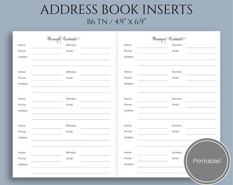 address book printable planner inserts personal business etsy