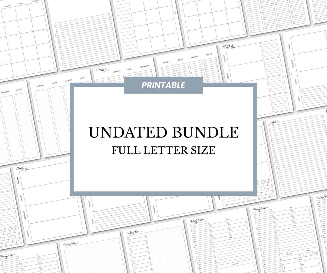 Undated Printable Bundle, Full Letter Size, Undated Daily, Weekly ...