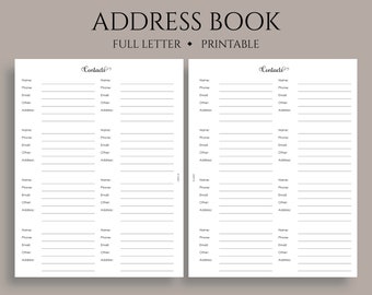 Address Book Printable Planner Inserts Personal Business | Etsy