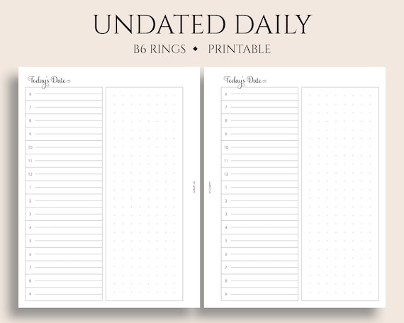 B6 rings PLANNER Printable Daily Planner Insert DO1P Undated Daily ...