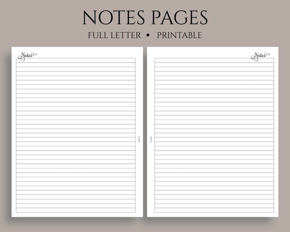 Lined Notes Pages Printable Planner Inserts Medium College Etsy