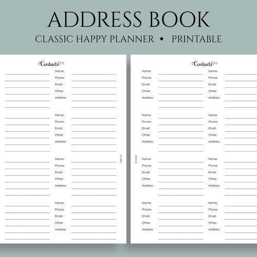 Happy Planner Address Book Contacts Printable Classic Happy Etsy