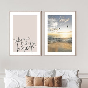 Beach Prints, Neutral wall Art, Beach Pictures, Coastal Poster, SET 2 Prints, Bedroom Print, Living Room Poster, Sunset, Sunrise Photography