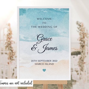 Beach Wedding Sign, Personalised Welcome Wedding Poster, Nautical Wedding Decoration, Abroad Wedding Print, Beach Theme Party Decoration