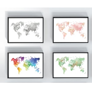World Map Print, Atlas Picture, Globe Print, Modern Earth Wall Art Print, Pink, Grey, Rainbow Poster, World Map Aerial View Print