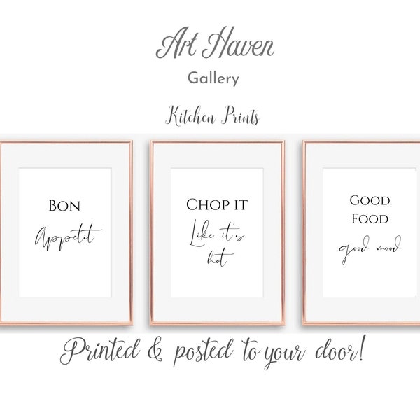 Set of 3 Kitchen Prints, Kitchen Wall Art, Kitchen Print, Bon Appetit Print, Typography Print, Chop It Like Its Hot, Good Food Print