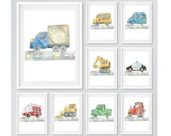 Transport Prints, Vehicle Wall Art, Car Print, Nursery Prints, Road Wall Art, Truck Print, Girls Boys Bedroom Wall Art, Transport Theme