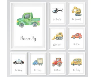 Transport Prints, Vehicle Prints, Cars Print, Nursery Prints, Nursery Art, Trucks Prints, Girls Boys Bedroom Wall Art, Inspirational Quotes