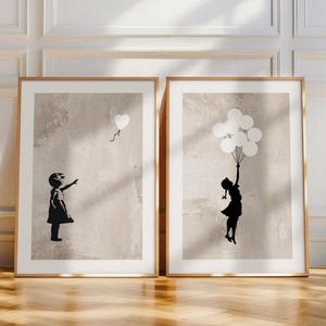 Juego de 2 láminas de Banksy, arte mural de Banksy, lámina de Banksy, imágenes de Banksy, láminas para salón, arte mural neutro, decoración para dormitorio.