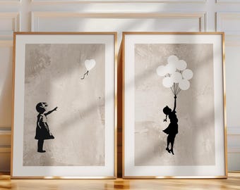 SET OF 2 Banksy Prints, Banksy Wall Art, Banksy Print, Banksy Pictures, Living Room Prints, Neutral Wall Art, Home Bedroom Decor