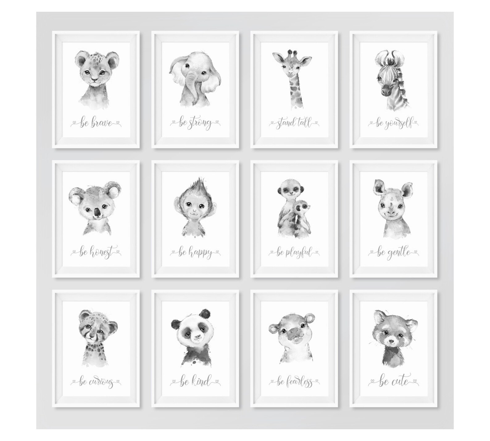 Nursery Prints Animal Prints Nursery Print Grey Safari Etsy